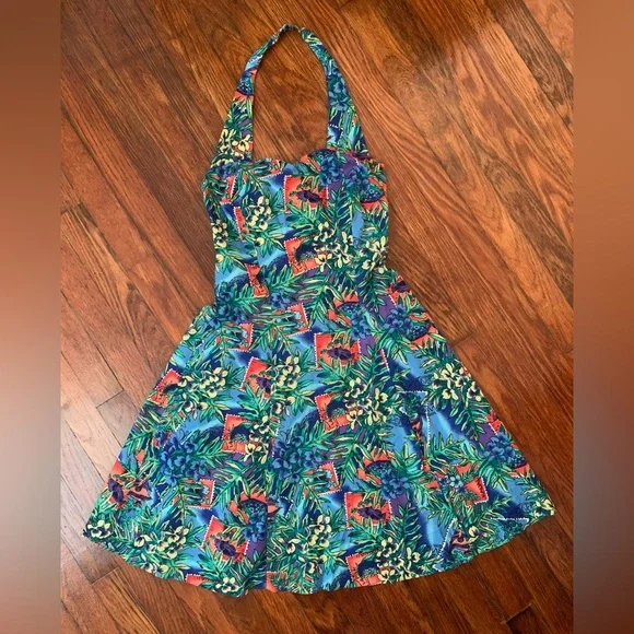 Hilo Hattie Dresses | Vintage Hilo Hattie Hawaiian Floral Postmark Halter Dress/Sundress | Color: Blue/Green | Size: S | Hawk_Eyez's Closet